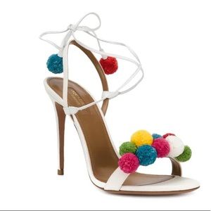 Aquazzura Raffia Pom Pom Sandals 105 NWT